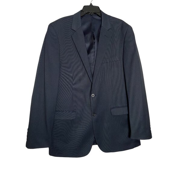 Van Heusen Traveler Mens Blazer Jacket 42L Navy Blue Two-Button Suit Coat - Picture 1 of 16